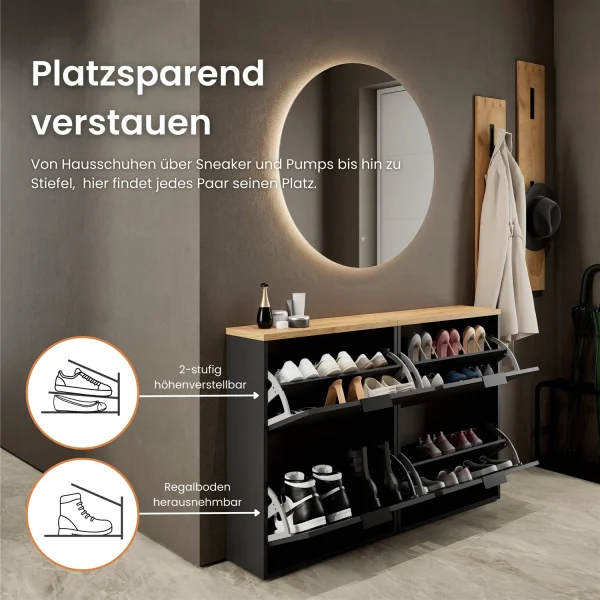 Schuhschrank STIVIO 2x 2 Klappe Schwarz