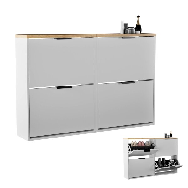 Schuhrank STIVIO 2x 2 Klappe Weiß Grau 60 cm