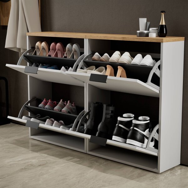Schuhschrank STIVIO 2x 2 Klappe Weiß Grau