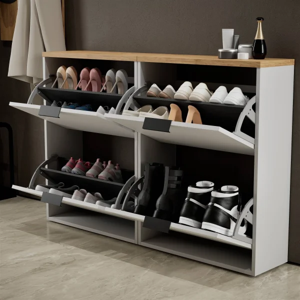 Schuhschrank STIVIO 2x 2 Klappe Weiß Grau