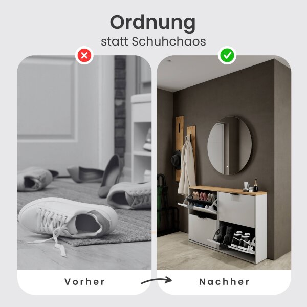 Schuhschrank STIVIO 2x 2 Klappe Weiß Grau