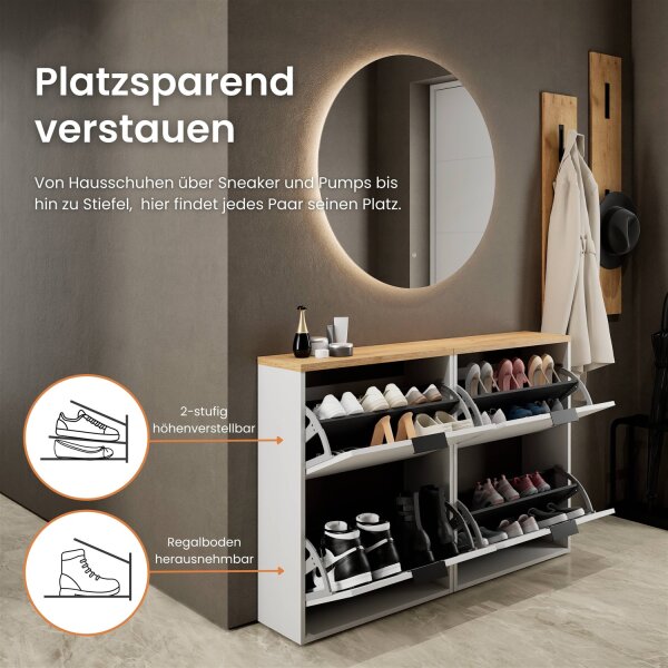 Schuhschrank STIVIO 2x 2 Klappe Weiß Grau
