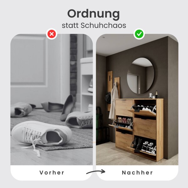 Schuhrank STIVIO 2x 3 Klappe Gold Eiche 60 cm