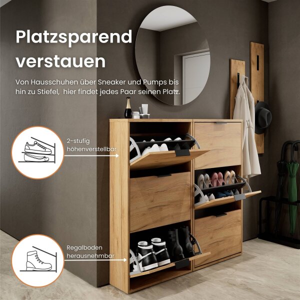 Schuhschrank STIVIO 2x 3 Klappe Gold Eiche