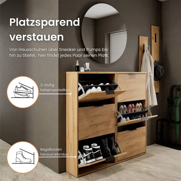 Schuhschrank STIVIO 2x 3 Klappe Gold Eiche