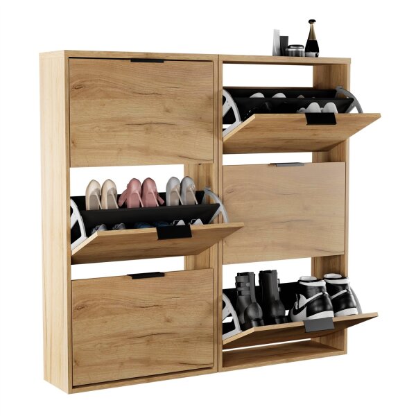 Schuhschrank STIVIO 2x 3 Klappe Gold Eiche