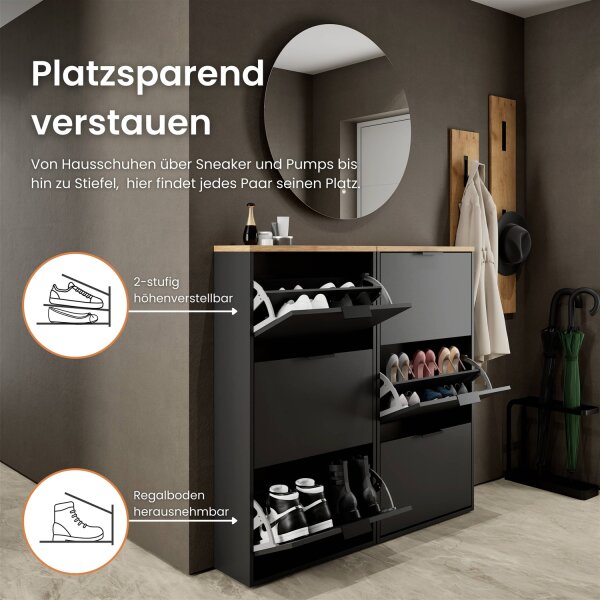 Schuhrank STIVIO 2x 3 Klappe Schwarz 60 cm