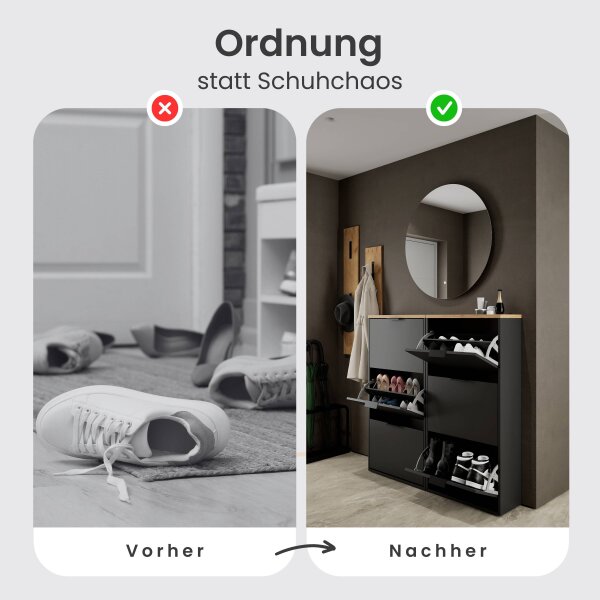 Schuhrank STIVIO 2x 3 Klappe Schwarz 60 cm