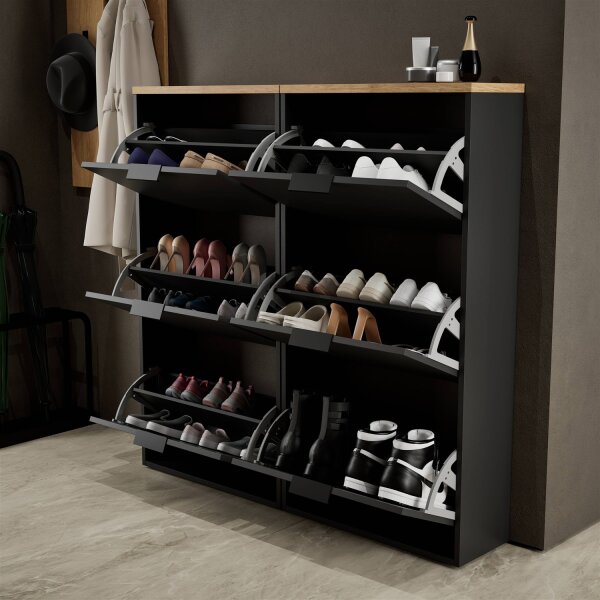 Schuhrank STIVIO 2x 3 Klappe Schwarz 60 cm