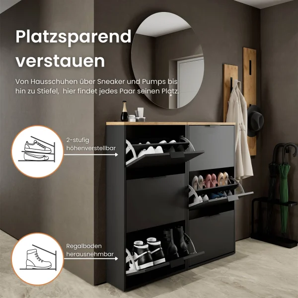 Schuhschrank STIVIO 2x 3 Klappe Schwarz