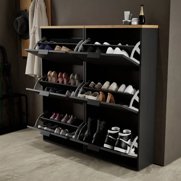 Schuhschrank STIVIO 2x 3 Klappe Schwarz