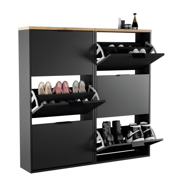 Schuhschrank STIVIO 2x 3 Klappe Schwarz