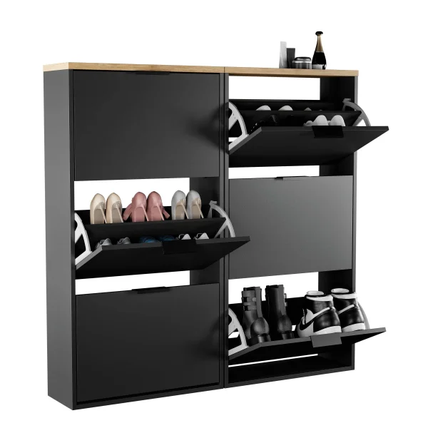 Schuhschrank STIVIO 2x 3 Klappe Schwarz