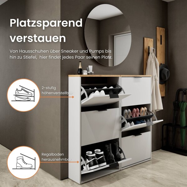 Schuhrank STIVIO 2x 3 Klappe Weiß Grau 60 cm