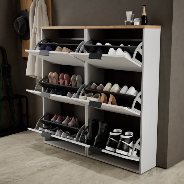 Schuhschrank STIVIO 2x 3 Klappe Weiß Grau