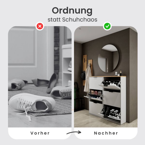 Schuhschrank STIVIO 2x 3 Klappe Weiß Grau