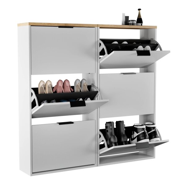 Schuhschrank STIVIO 2x 3 Klappe Weiß Grau
