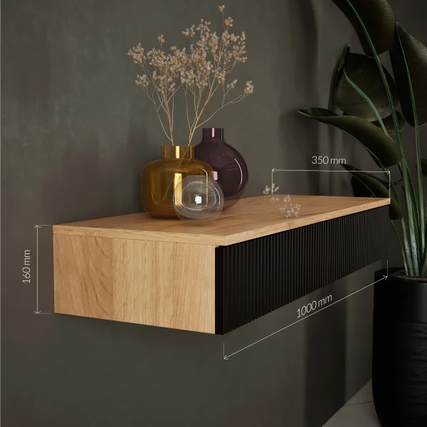 AMYRA Konsolentisch 100 cm in Gold Eiche / Schwarz - - hängend
