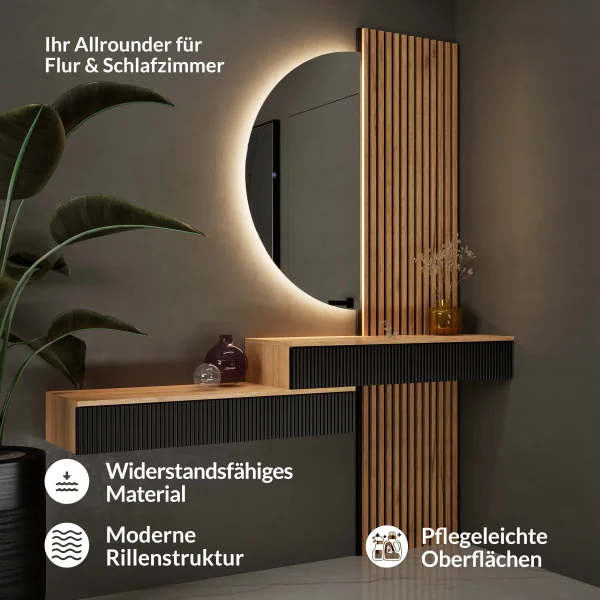 AMYRA Konsolentisch 100 cm in Gold Eiche / Schwarz - - hängend