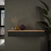 AMYRA Console Table 100 cm in Gold Oak / Black - -...