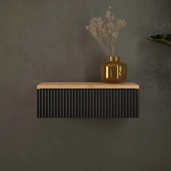 AMYRA Side Table 50 cm in Gold Oak / Black - Wall-Mounted