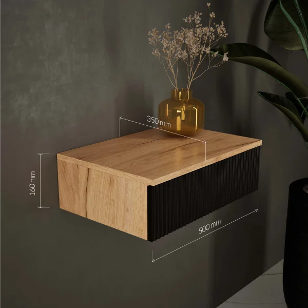 AMYRA Side Table 50 cm in Gold Oak / Black - Wall-Mounted