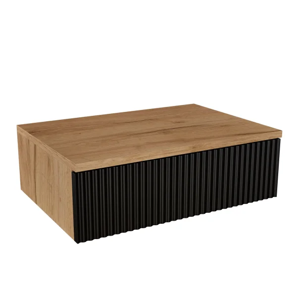 AMYRA Side Table 50 cm in Gold Oak / Black - Wall-Mounted