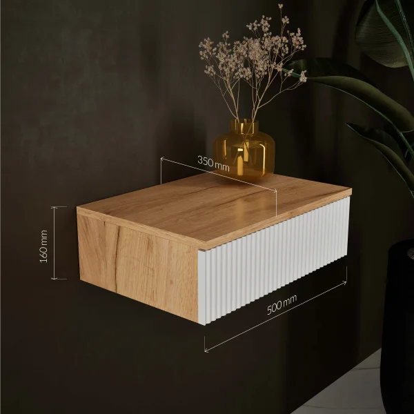 Tavolino AMYRA da 50 cm in rovere dorato / bianco - sospeso