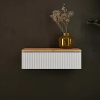 AMYRA Side Table 50 cm in Gold Oak / White - Wall-Mounted