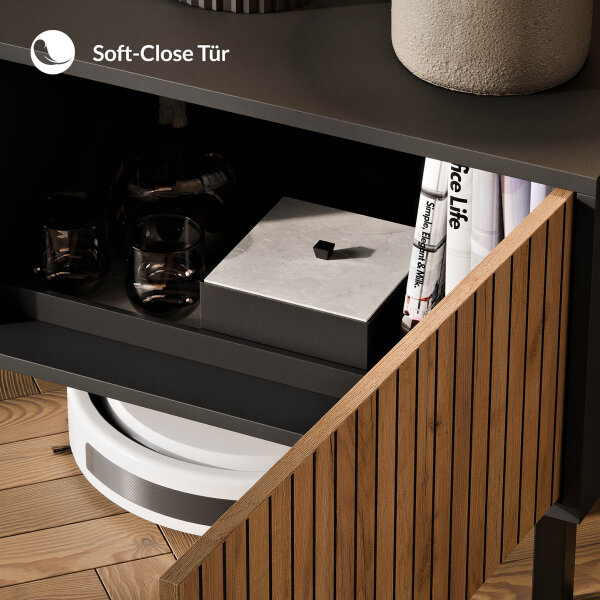 LIORA TV Board 120cm Anthrazit mit Tür in Gold Eiche