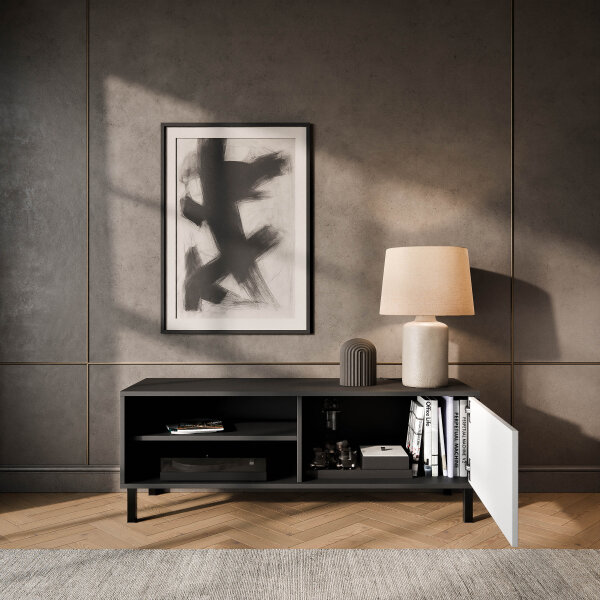 LIORA TV Board 120cm Anthrazit mit Tür in weiß