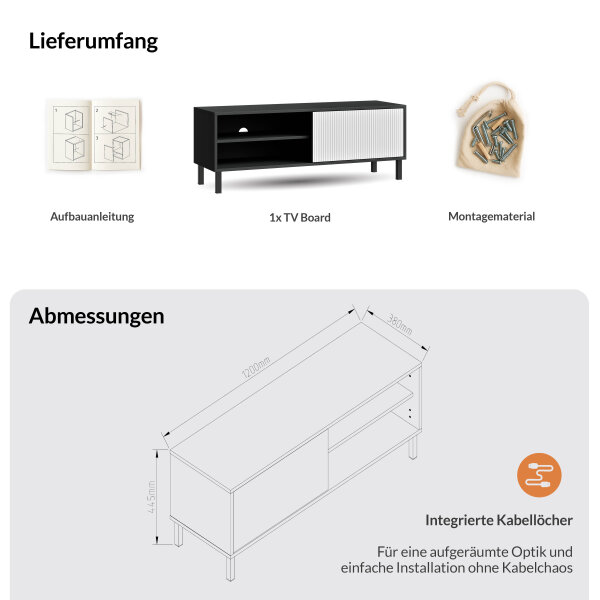 LIORA TV Board 120cm Anthrazit mit Tür in weiß