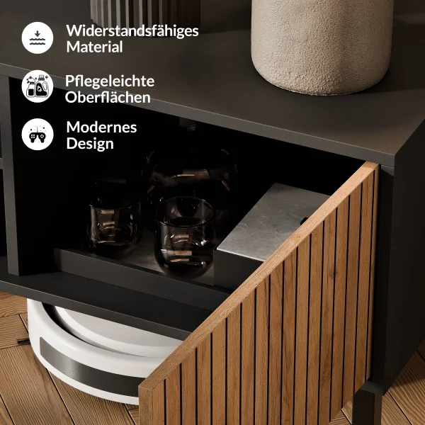 LIORA TV Board 150cm Anthrazit mit Türen in Gold Eiche