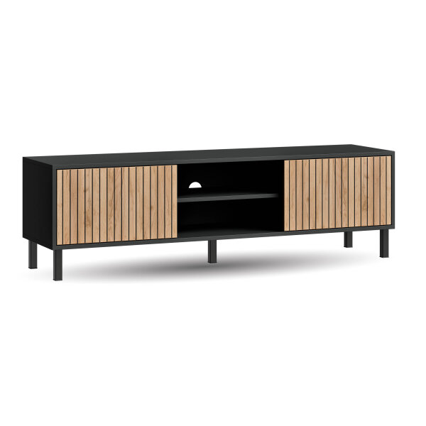 LIORA TV Board 150cm Anthrazit mit Türen in Gold Eiche