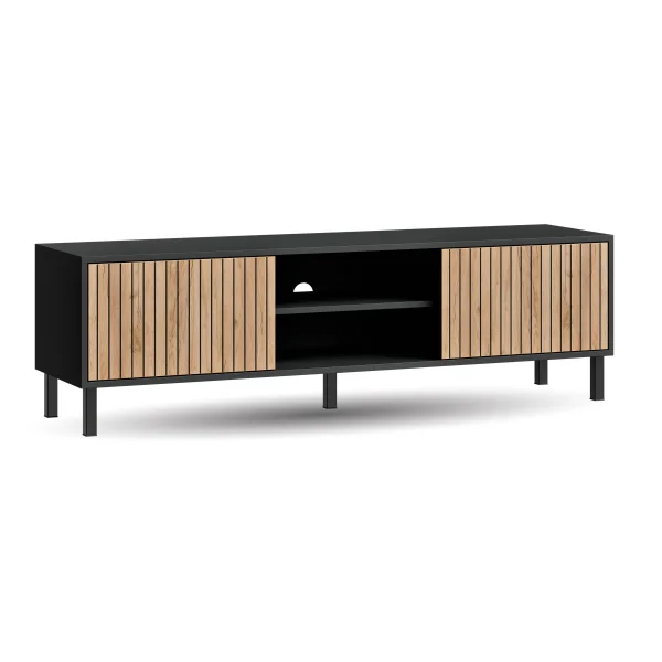 LIORA TV Board 150cm Anthrazit mit Türen in Gold Eiche
