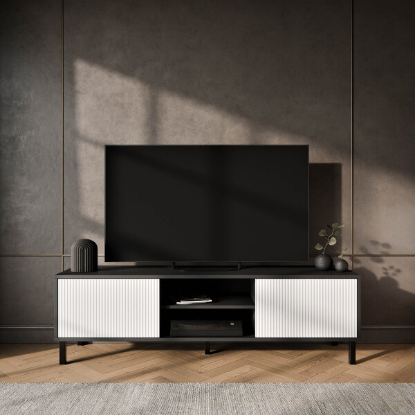 LIORA TV Board 150cm Anthrazit mit Türen in weiß