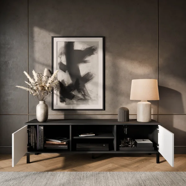 LIORA TV Board 150cm Anthrazit mit Türen in weiß