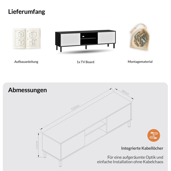 LIORA TV Board 150cm Anthrazit mit Türen in weiß