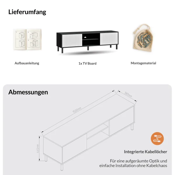 LIORA TV Board 150cm Anthrazit mit Türen in weiß