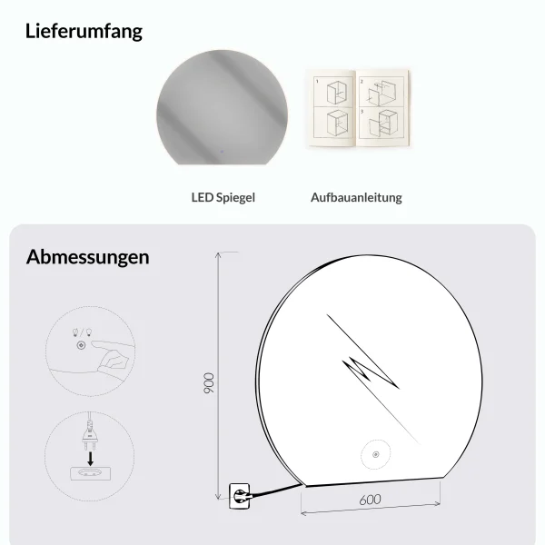 Spiegel AUBE mit LED Beleuchtung 80-100 cm