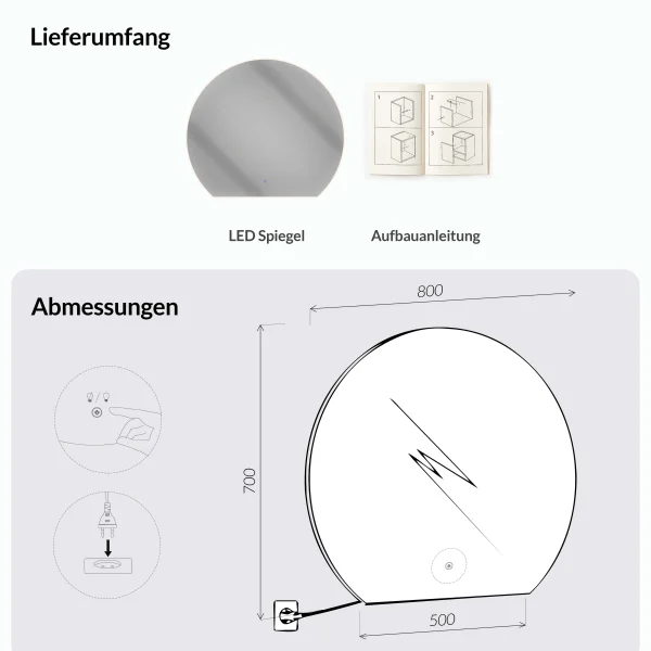 Spiegel AUBE mit LED Beleuchtung 80 cm