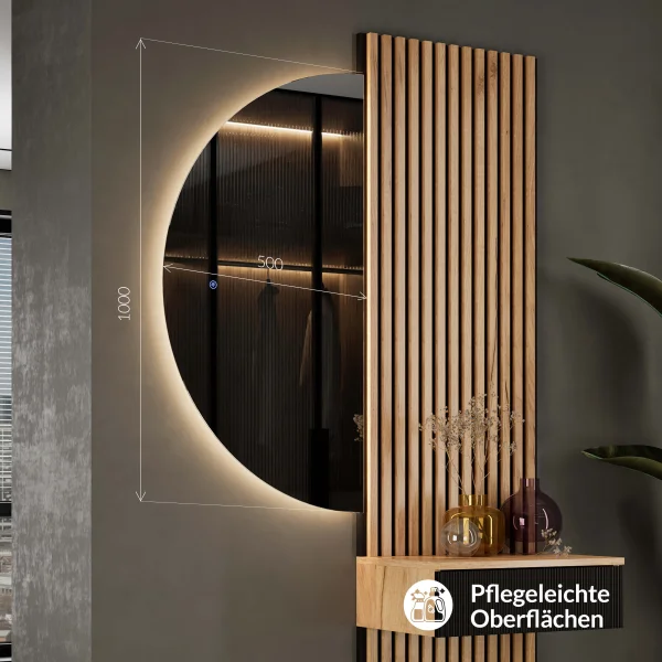 LED Spiegel NIVORA halbrund 50×100 cm