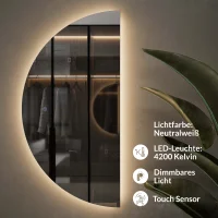 NIVORA LED Mirror, Semi-Circular, 50×100 cm
