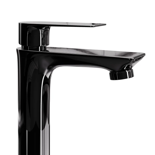 Mezclador monomando para lavabo – Negro brillante, 17 cm