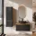 Ensemble de meubles de salle de bains ARISA avec armoire haute noire - comprenant un miroir LED « Glora » et un lavabo à poser en céramique noire de 42 cm