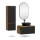 Ensemble de meubles de salle de bains ARISA avec armoire haute noire - comprenant un miroir LED « Glora » et un lavabo à poser en céramique noire de 42 cm