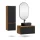 Ensemble de meubles de salle de bains ARISA avec armoire haute noire - comprenant un miroir LED « Glora » et un lavabo à poser en céramique noire de 55 cm