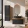 Ensemble de meubles de salle de bains ARISA avec armoire haute noire - comprenant un miroir LED « Glora » et un lavabo à poser en céramique noire de 60 cm