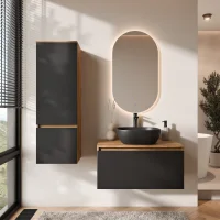 Set di mobili da bagno ARISA con armadio alto in nero -...