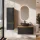 Ensemble de meubles de salle de bains ARISA avec armoire haute noire - Avec miroir à LED et lavabo à poser en céramique noire de 42 cm